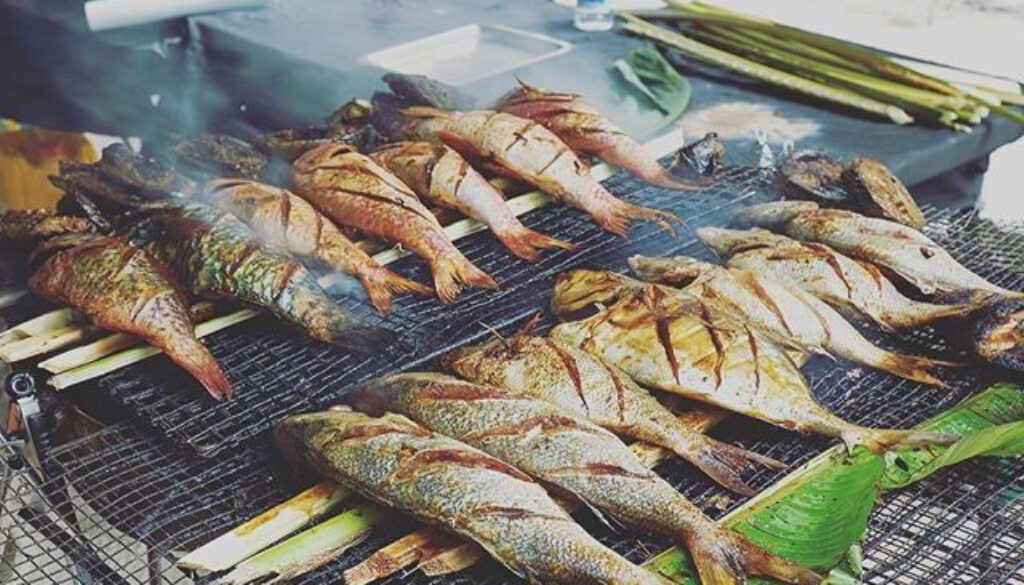 Grilled fish on the beach of Beau Vllon