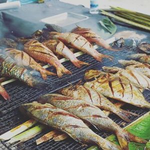 Grilled fish on the beach of Beau Vllon