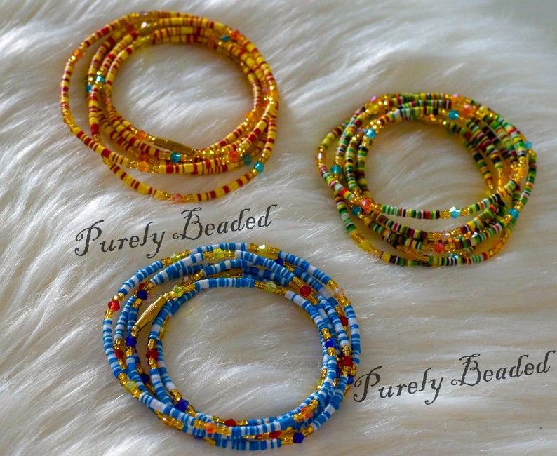 1 Set of 3 Kente Waist Beads- Recycled Handmade