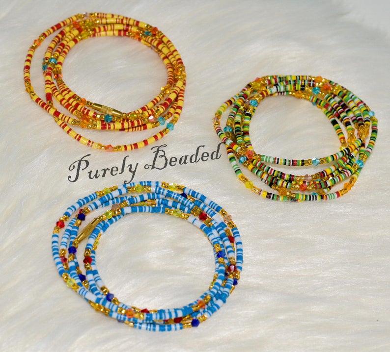 1 Set of 3 Kente Waist Beads- Recycled Handmade