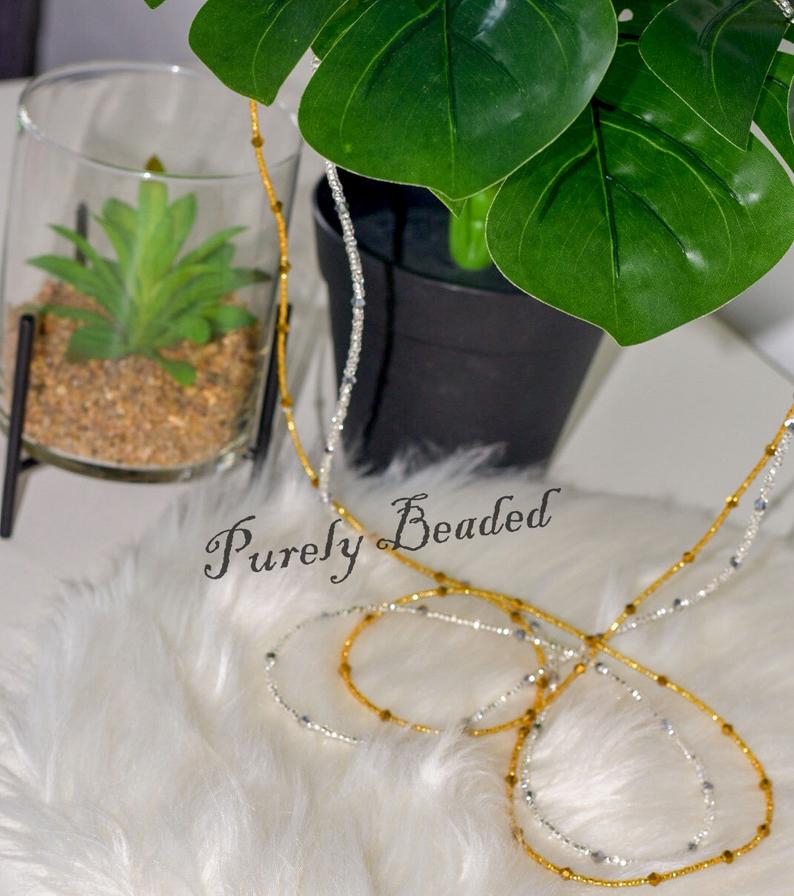 1 set of 3 silver/golden glass seed beads